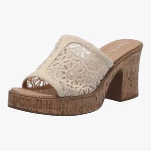 Esprit Phelby Platform Sandals Womens Cream Floral Lace Cork Block Heel Mules